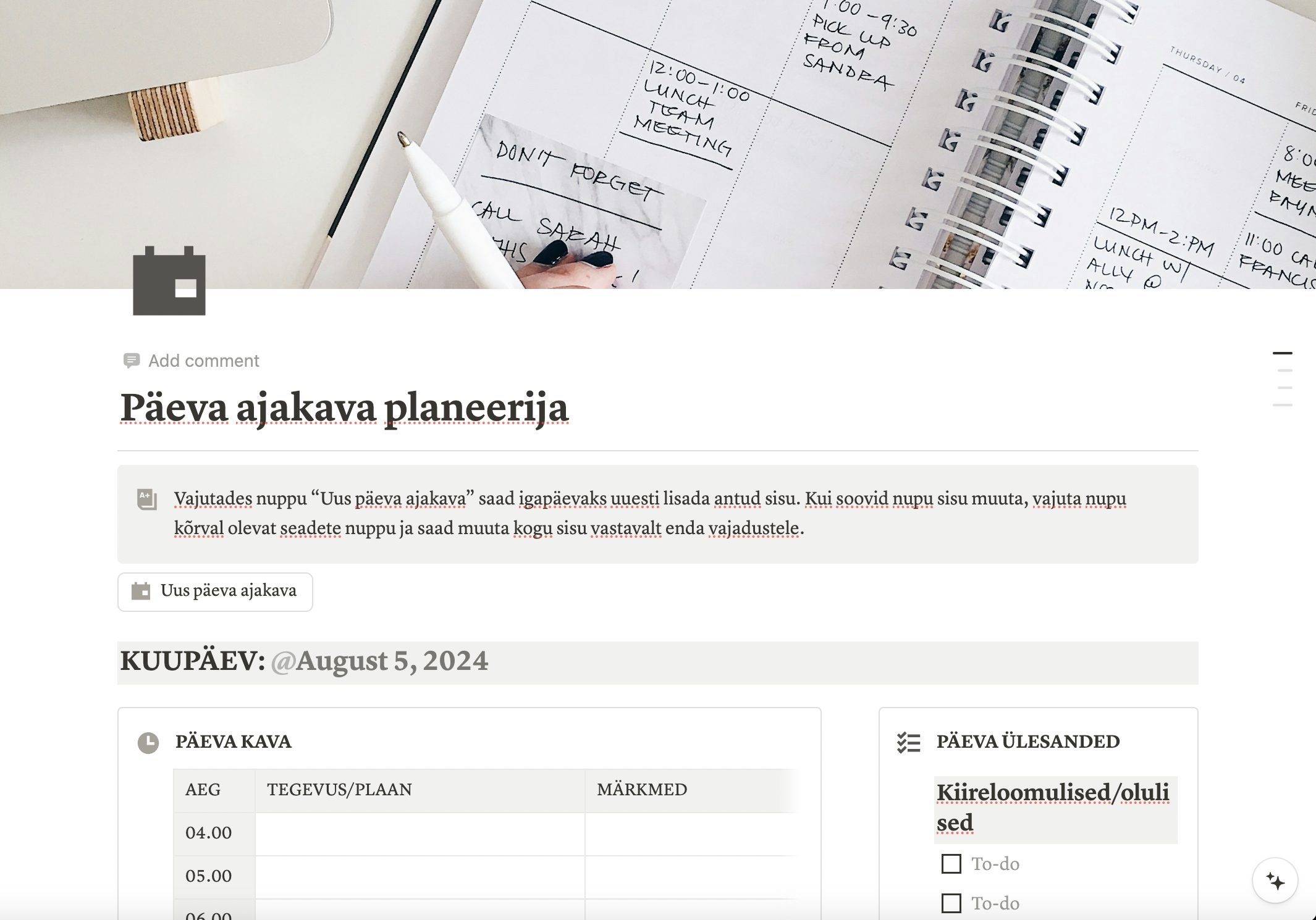 Päeva planeerija notionis